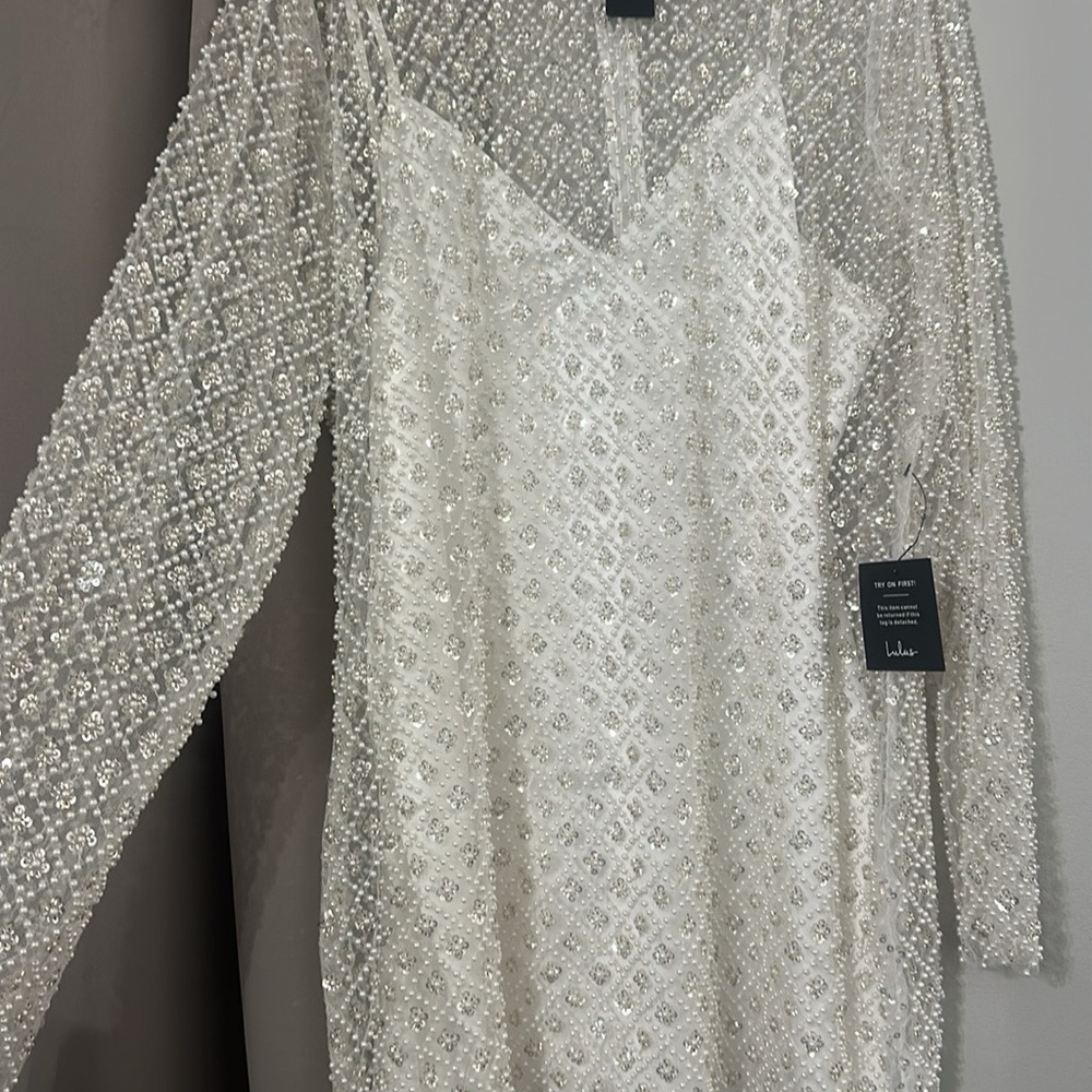 Lulu's Sparkling White Sequin Long Sleeve Dress
